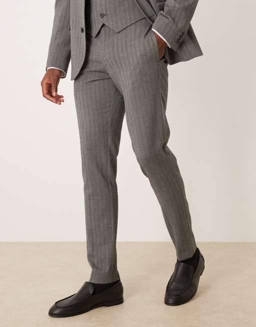 ASOS DESIGN – Skinny-Fit-Anzug in Wolloptik in Anthrazitgrau mit Fischgrätmuster, 3 von 4