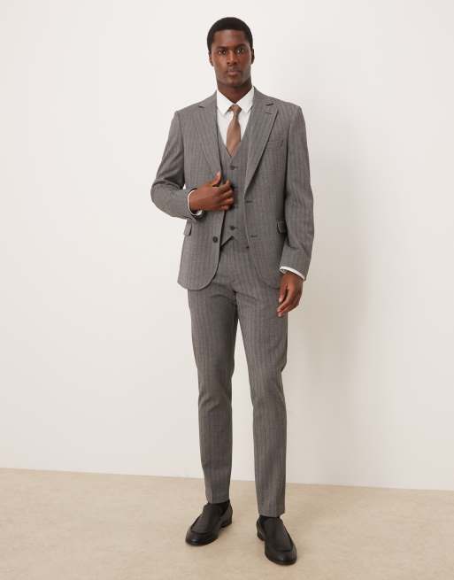 ASOS DESIGN – Skinny-Fit-Anzughose in Wolloptik in Anthrazitgrau mit Fischgrätmuster, 2 von 5