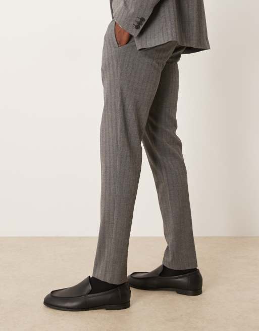 ASOS DESIGN – Skinny-Fit-Anzughose in Wolloptik in Anthrazitgrau mit Fischgrätmuster, 3 von 5