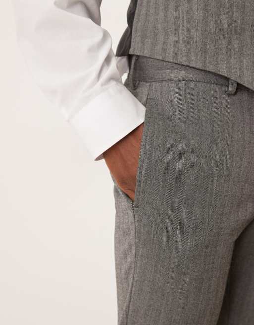 ASOS DESIGN – Skinny-Fit-Anzughose in Wolloptik in Anthrazitgrau mit Fischgrätmuster, 4 von 5