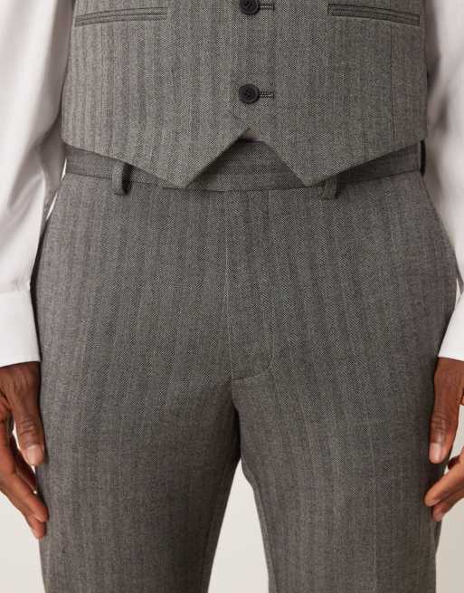 ASOS DESIGN – Skinny-Fit-Anzughose in Wolloptik in Anthrazitgrau mit Fischgrätmuster, 5 von 5
