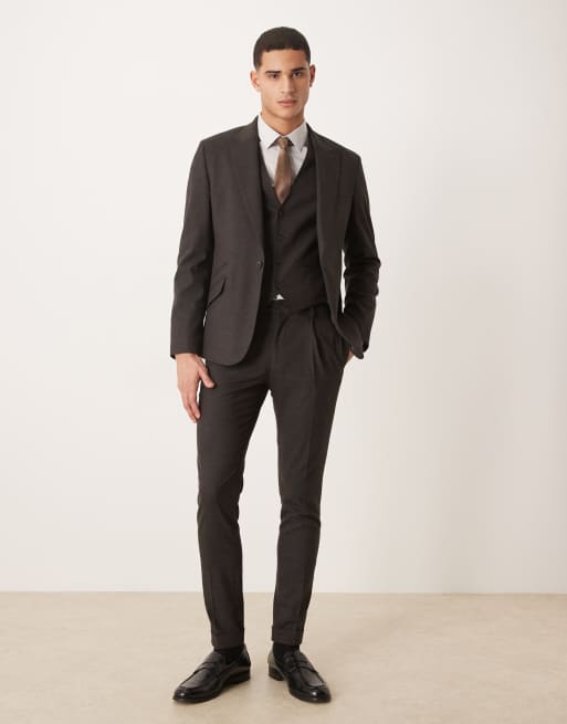 ASOS DESIGN – Skinny-Fit-Anzugjacke in Anthrazit in Wolloptik mit Fischgrätmuster, 2 von 5