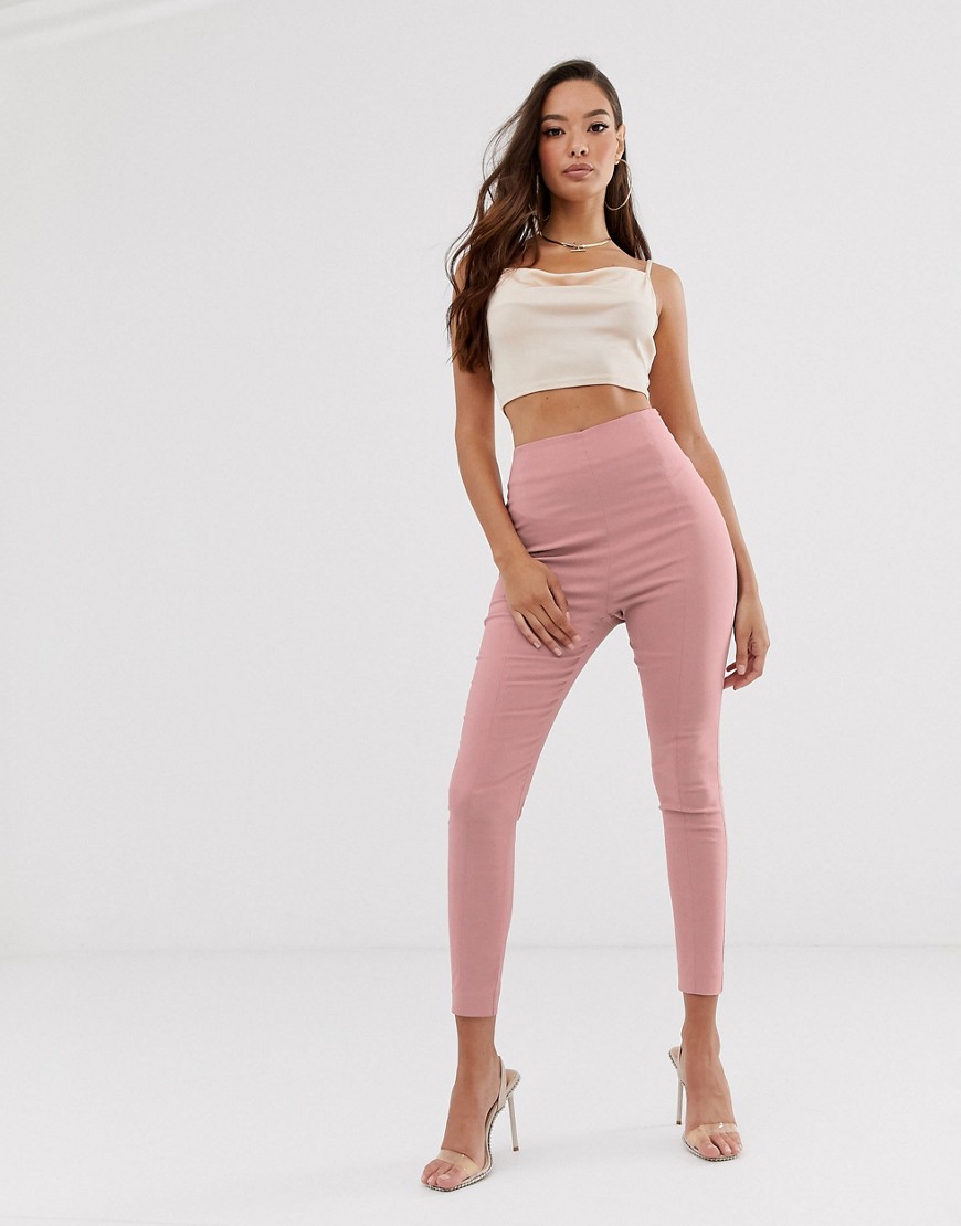 ASOS DESIGN - Skinny-fit broek met hoge taille-Roze