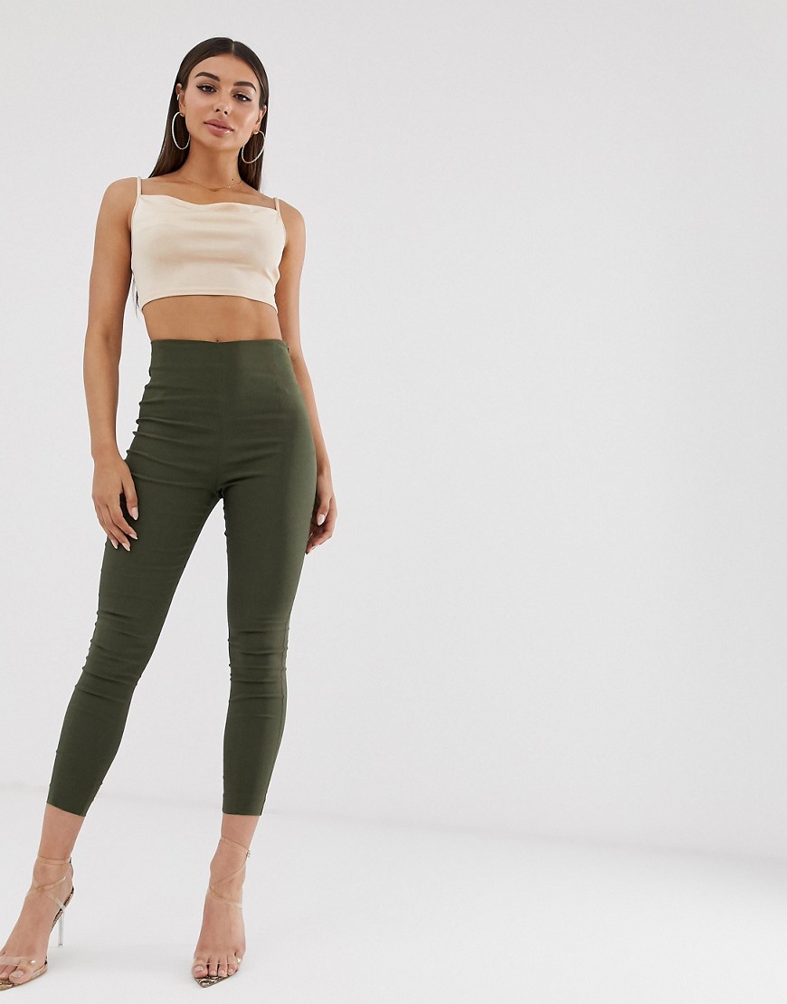 ASOS DESIGN - Skinny-fit broek met hoge taille-Groen