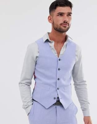 ASOS DESIGN wedding skinny suit waistcoat in lilac cross hatch-Purple Purple
