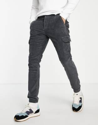 ASOS DESIGN skinny fit cargo trousers in stretch cord in charcoal - ASOS Price Checker
