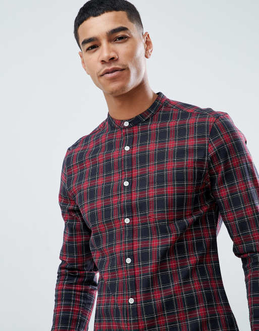 grandad collar check shirt