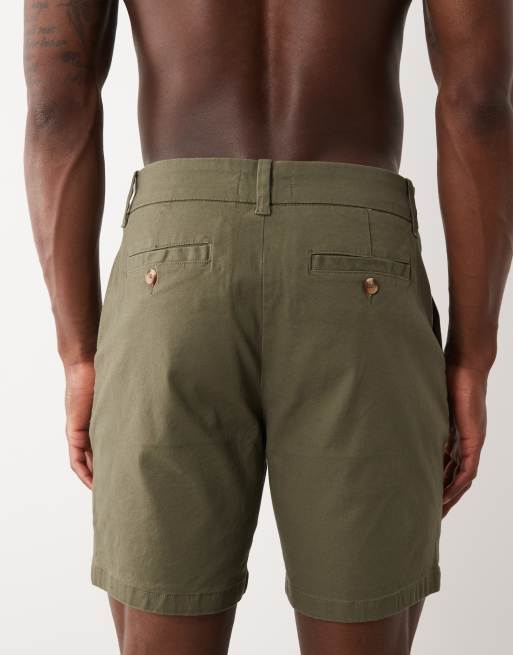 ASOS DESIGN skinny fit chino shorts in mid length in khaki, 5 of 5