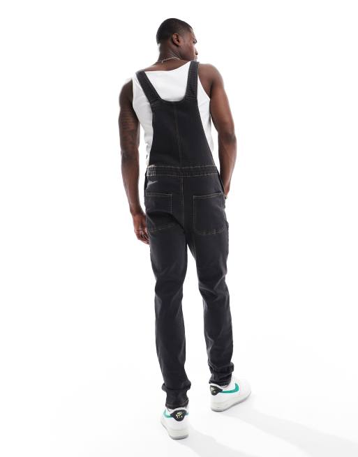 ASOS DESIGN skinny fit denim overalls in black