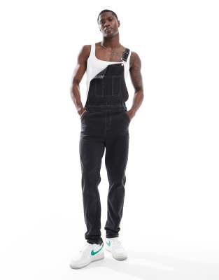 skinny fit denim overalls in black