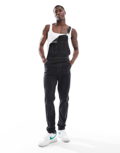 ASOS DESIGN skinny fit denim overalls in black - view 1