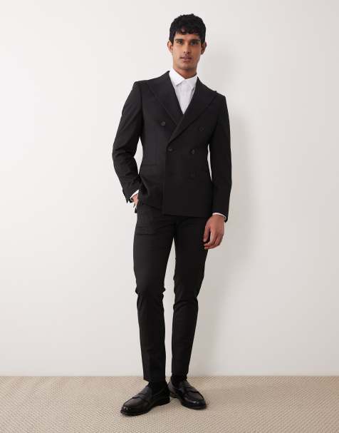 ASOS DESIGN - Skinny-fit double-breasted pak van keperstof in zwart - view 1