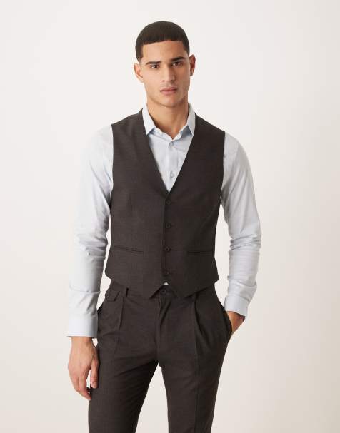 ASOS DESIGN - Skinny-fit gilet met wollook en visgraatmotief in antracietgrijs - view 1