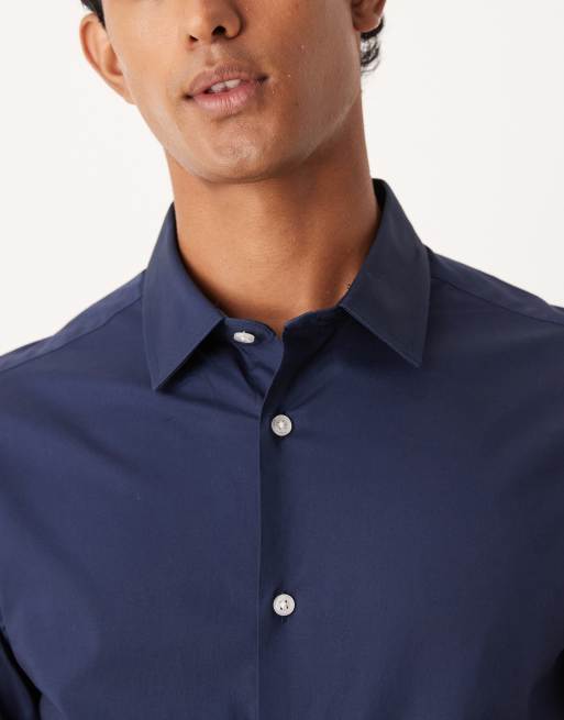 ASOS DESIGN - Skinny-fit kantooroverhemd met stretch in marineblauw, 4 van 5
