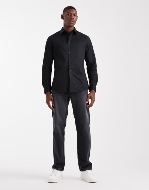 ASOS DESIGN - Skinny-fit kantooroverhemd met stretch in zwart, 2 van 5