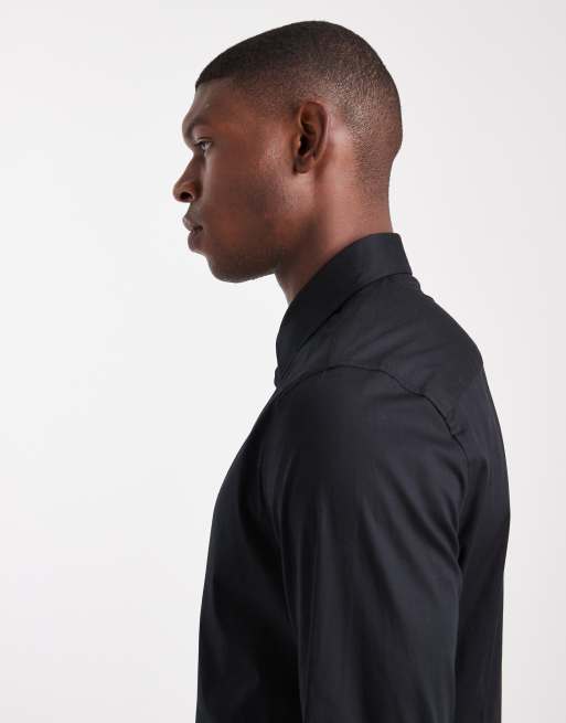 ASOS DESIGN - Skinny-fit kantooroverhemd met stretch in zwart, 4 van 5