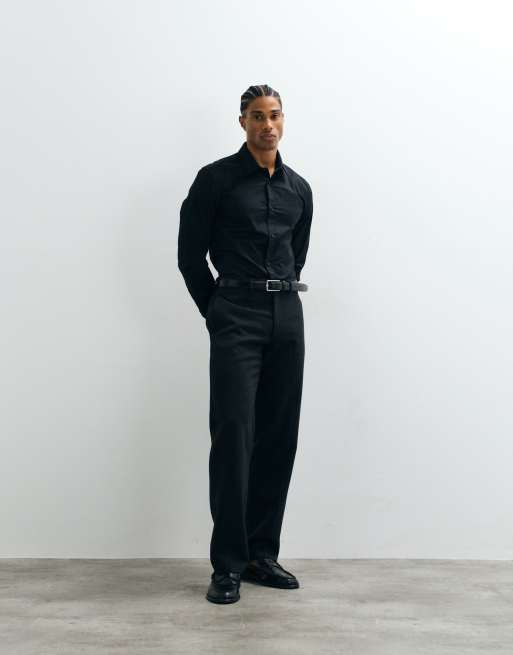 ASOS DESIGN - Skinny-fit kantooroverhemd met stretch in zwart, 3 van 5