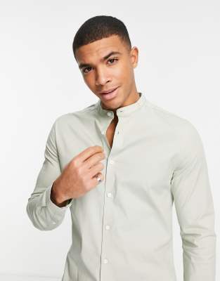 long sleeve shirt with grandad collar 