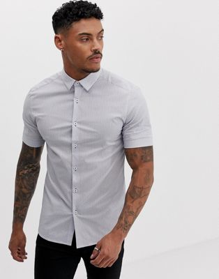 ASOS DESIGN - Skinny-fit net overhemd met geometrische print-Wit