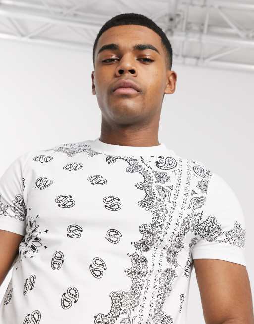 ASOS DESIGN skinny fit organic cotton tshirt with all over contrast paisley print ASOS