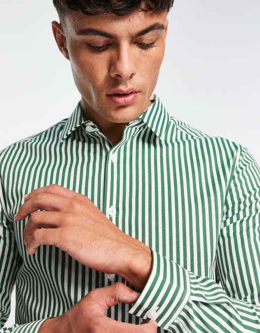 ASOS DESIGN - Skinny-fit overhemd met strepen in donkergroen, 3 van 4