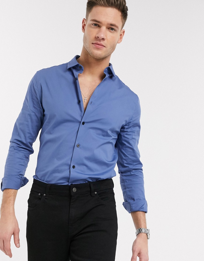 ASOS DESIGN - Skinny-fit overhemd met stretch in blauw