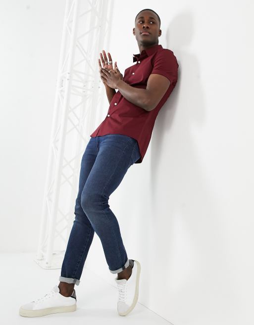 ASOS DESIGN - Skinny-fit overhemd met stretch in bordeauxrood, 4 van 4