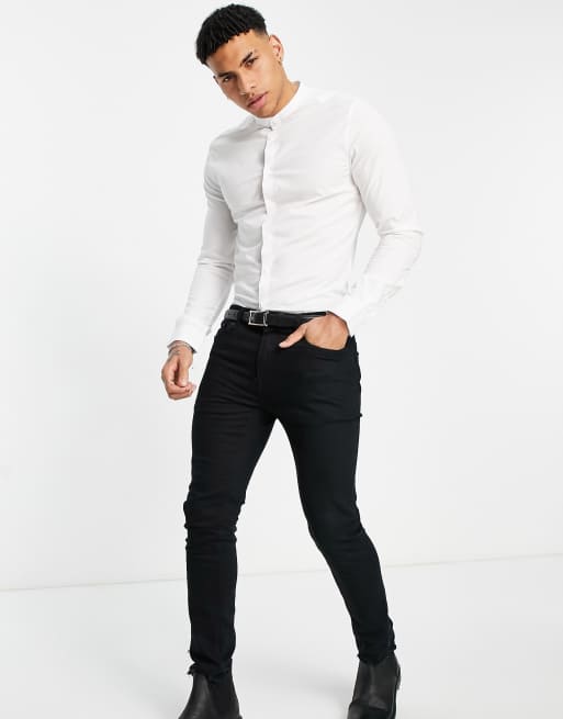 Gloed Volwassenheid solo ASOS DESIGN - Skinny fit overhemd zonder kraag in wit | ASOS