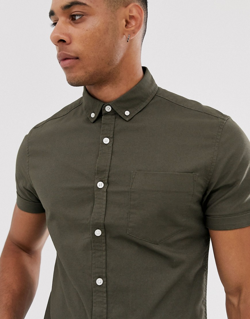 ASOS DESIGN - Skinny-fit Oxford overhemd in kaki-Groen