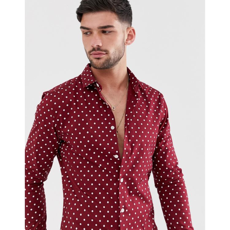 On the Spot Burgundy Polka Dot Button-Up Top