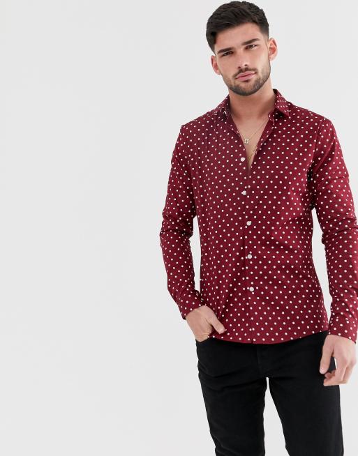 maroon dotted shirt