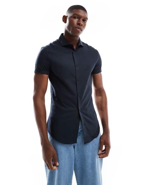 ASOS DESIGN skinny fit royal oxford regular shirt in black - view 1