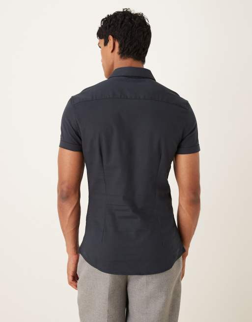 ASOS DESIGN skinny fit royal oxford regular shirt in black, 3 of 5