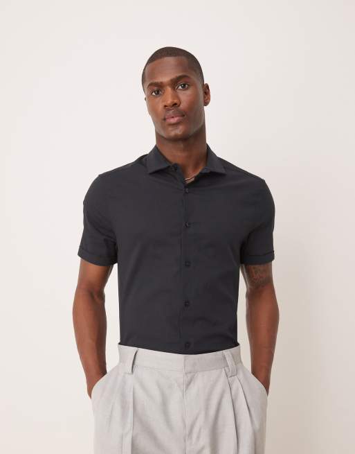 FhyzicsShops DESIGN skinny fit royal oxford shirt with cutaway collar in black