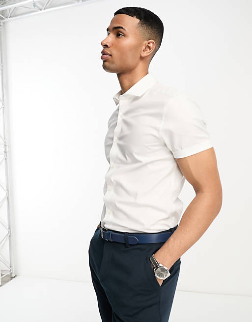 ASOS DESIGN skinny fit royal oxford shirt with cutaway collar in white ...