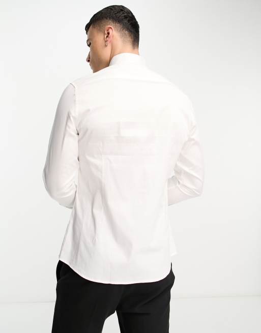 ASOS DESIGN skinny fit sateen shirt with wing collar in white , 2 of 4