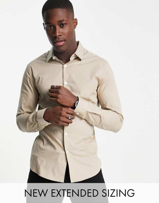 ASOS DESIGN skinny fit shirt in beige