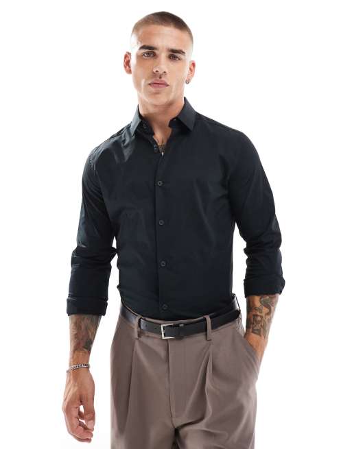 ASOS DESIGN skinny fit shirt in black | ASOS