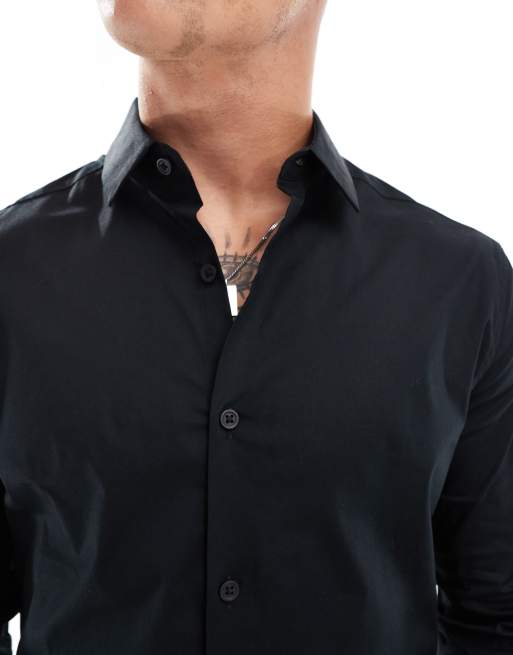 Black shirt mens slim fit sale