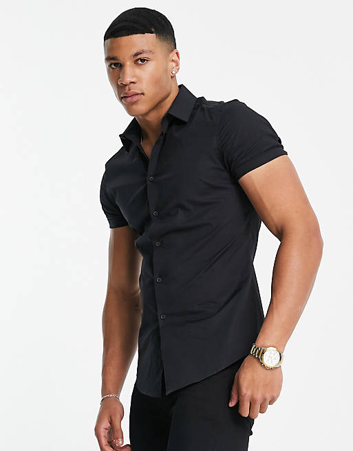 ASOS DESIGN skinny fit shirt in black | ASOS