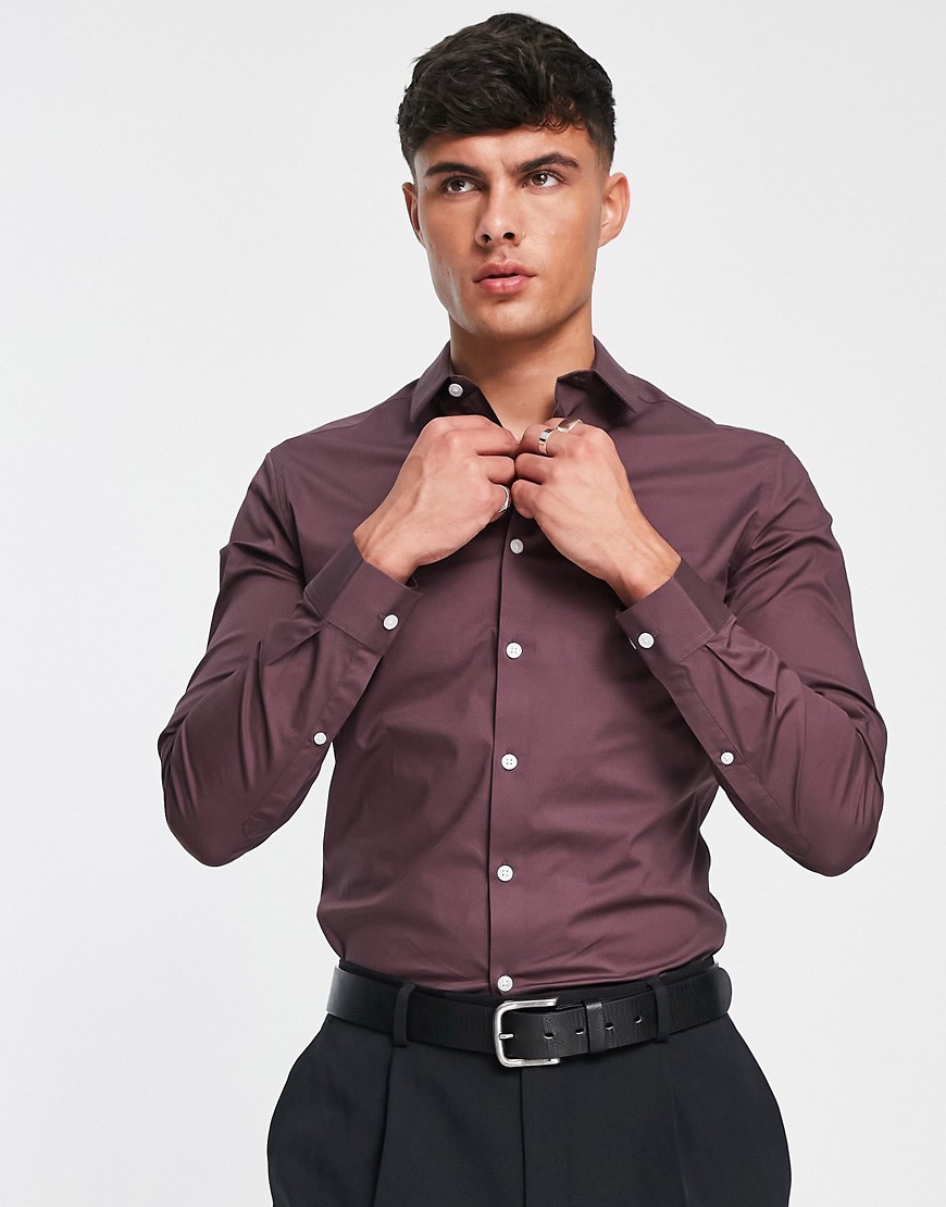 ASOS DESIGN skinny fit shirt in dark mauve-Purple