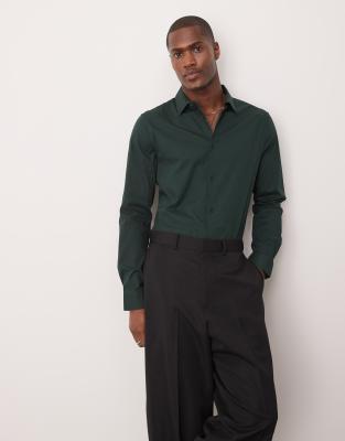 ASOS DESIGN skinny fit shirt in deep pine green