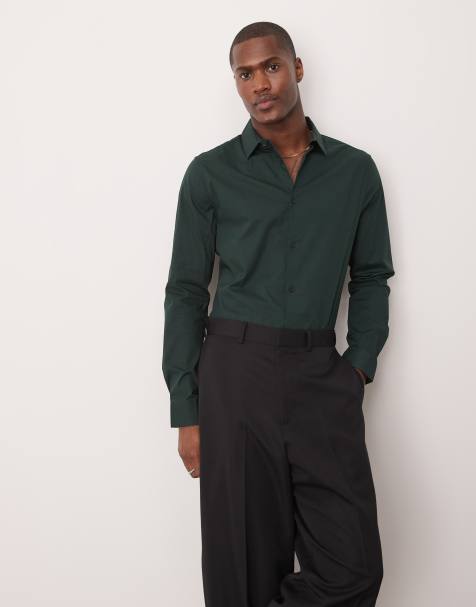 ASOS DESIGN skinny fit shirt in deep pine green - view 1