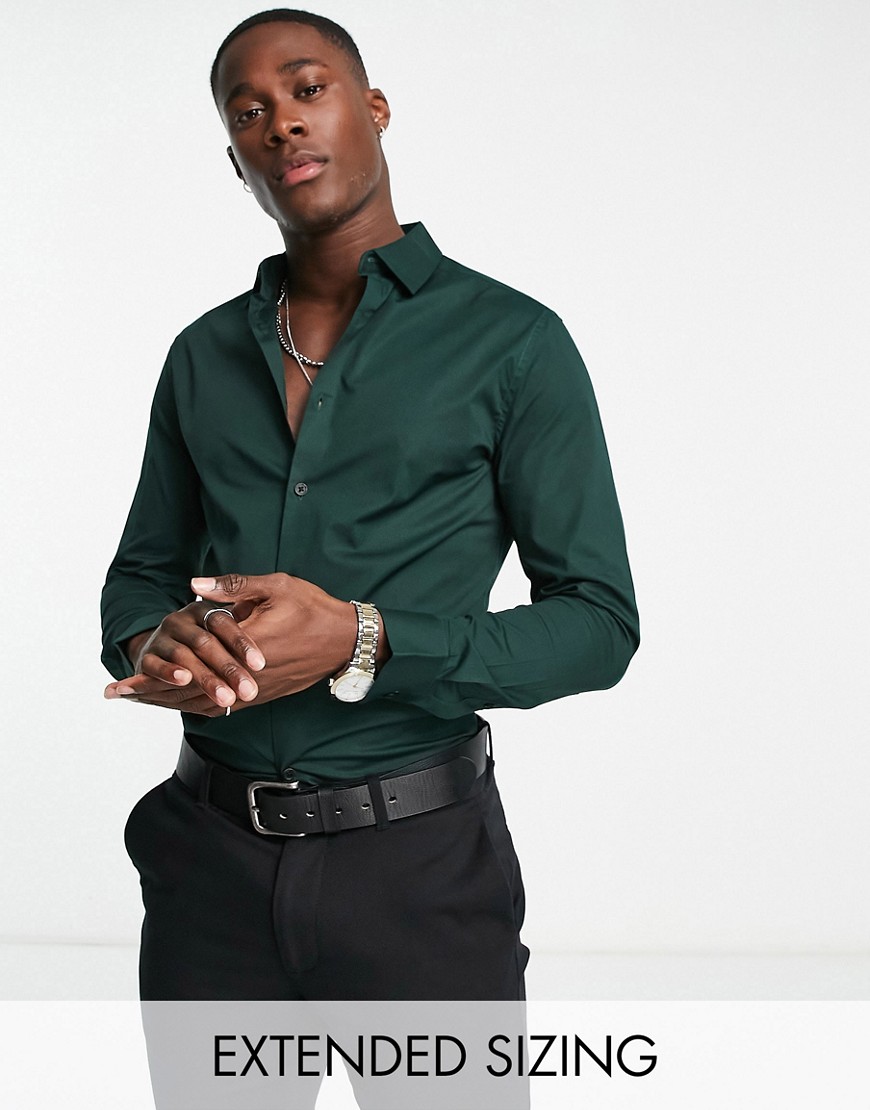 ASOS DESIGN skinny fit shirt in deep pine green