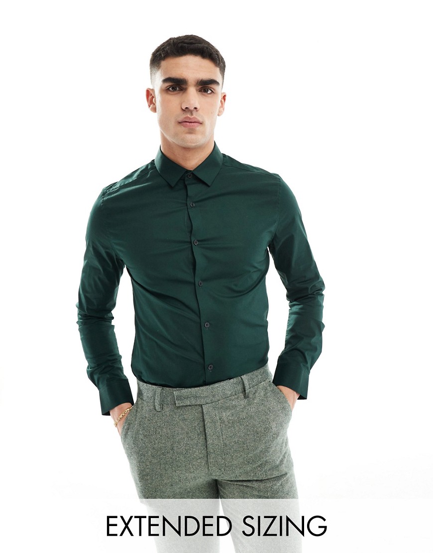 Asos Design Skinny Fit Shirt In Green