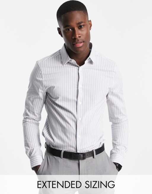 ASOS DESIGN skinny fit shirt in grey stripe