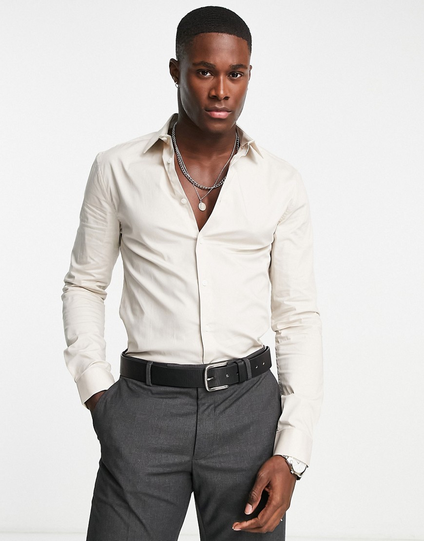 ASOS DESIGN skinny fit shirt in light stone-Neutral