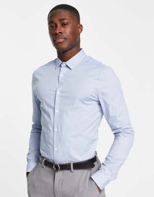 Asos Design Skinny Fit Shirt In Light Blue-blues