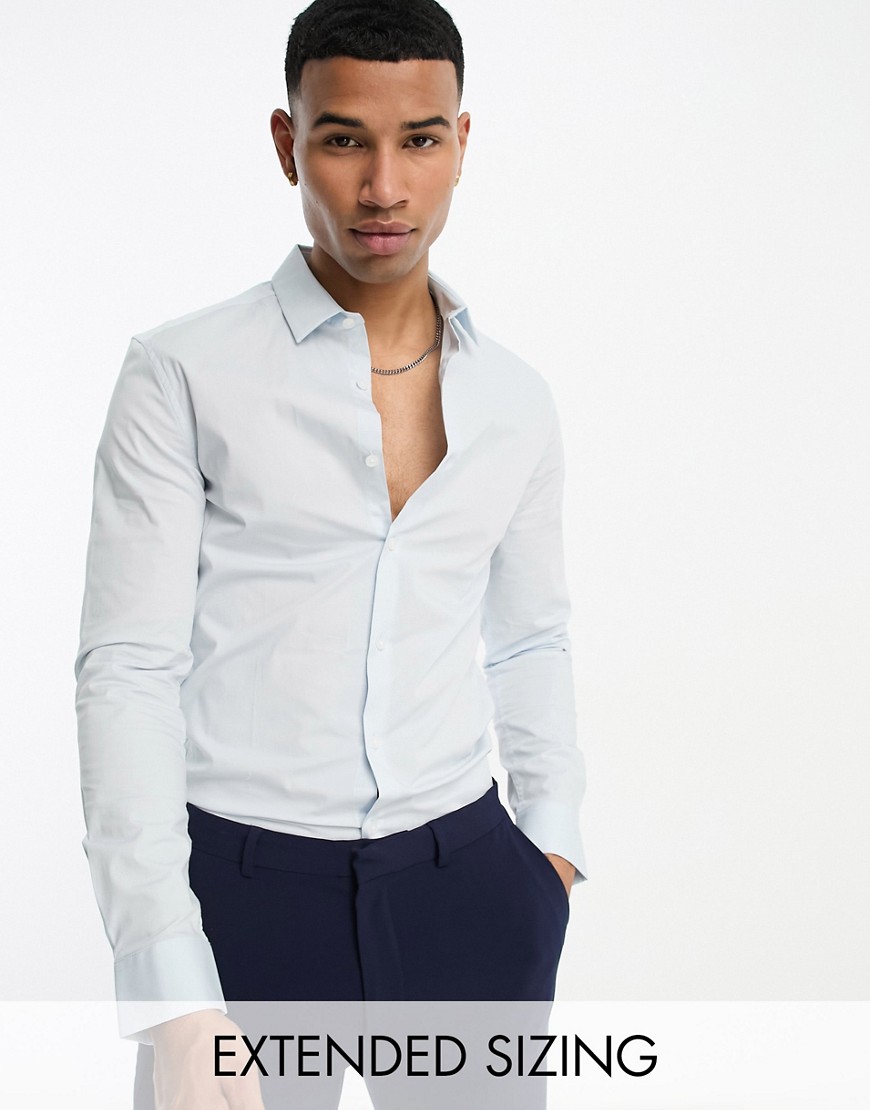 Asos Design Skinny Fit Shirt In Pale Blue