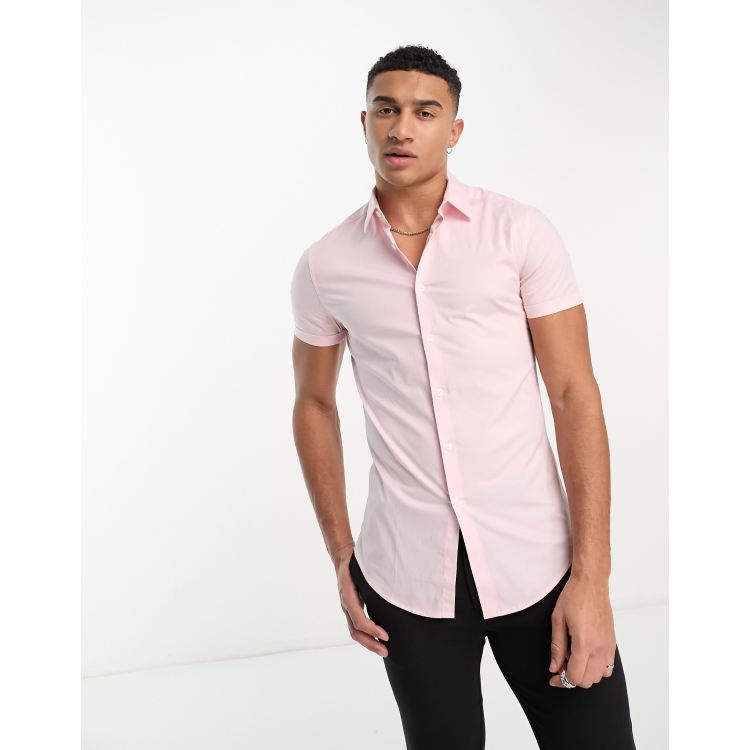 ASOS DESIGN skinny fit shirt in pale pink | ASOS